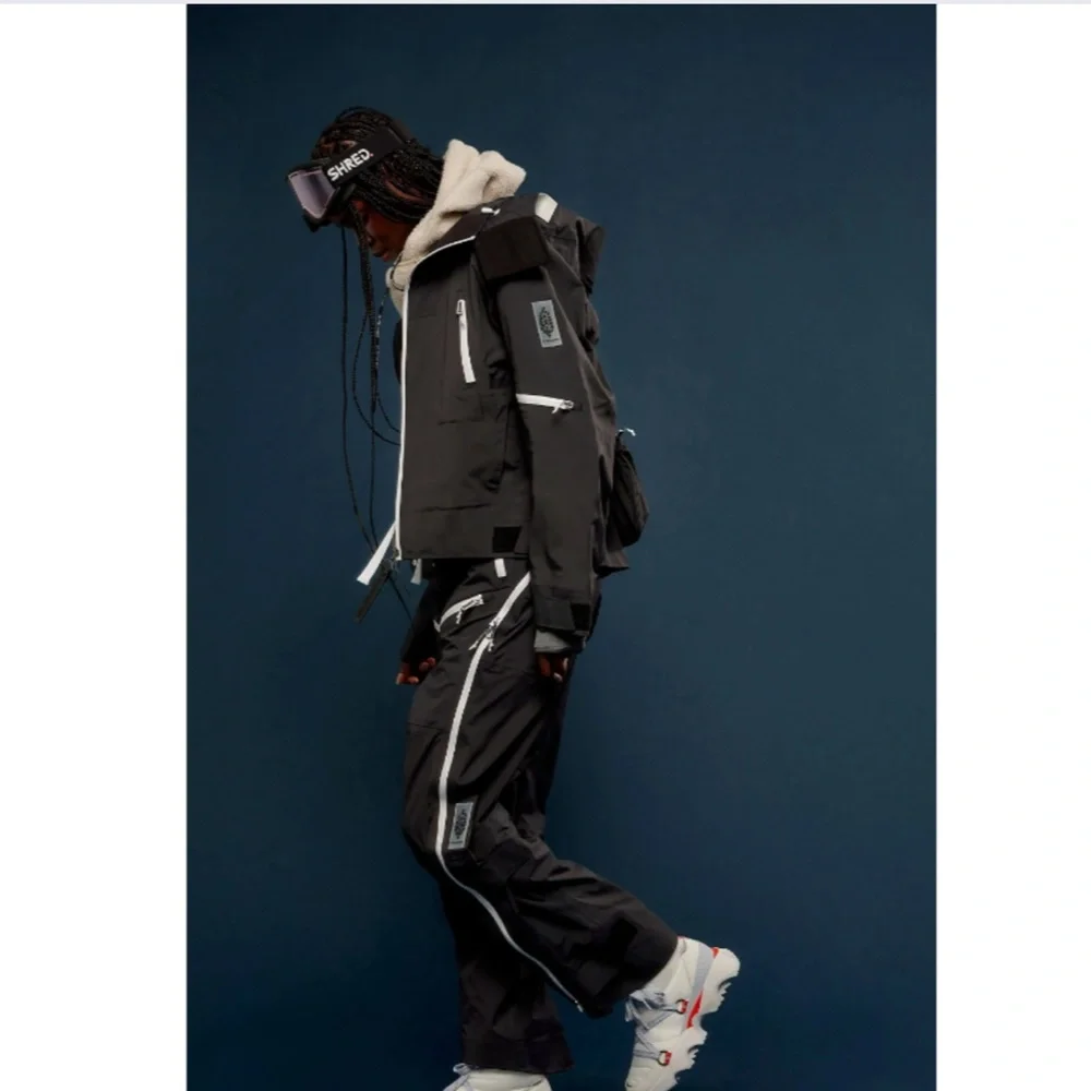 Free People Zephyr Ski Shell Pants Black Combo - PACKABLE - WATERPROOF SRP $498